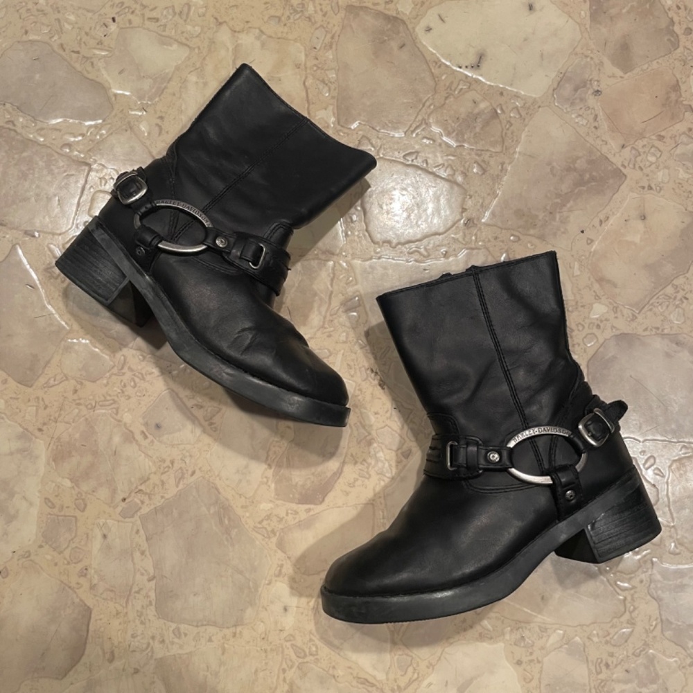 Harley Davidson Ladies Christa Harness Black Leather Motorcycle boots 6 / 6.5